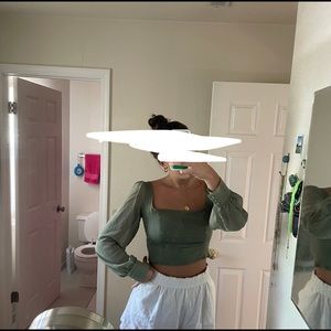 Urban Outfitters Lena Sheer Sleeve Square Neck Blouse in size medium